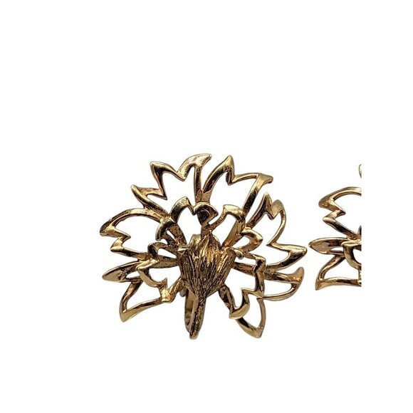 Napier Sterling Clip On Earrings 1940s Gold Wash 925 Silver Large Leaves 925 - Picture 10 of 13